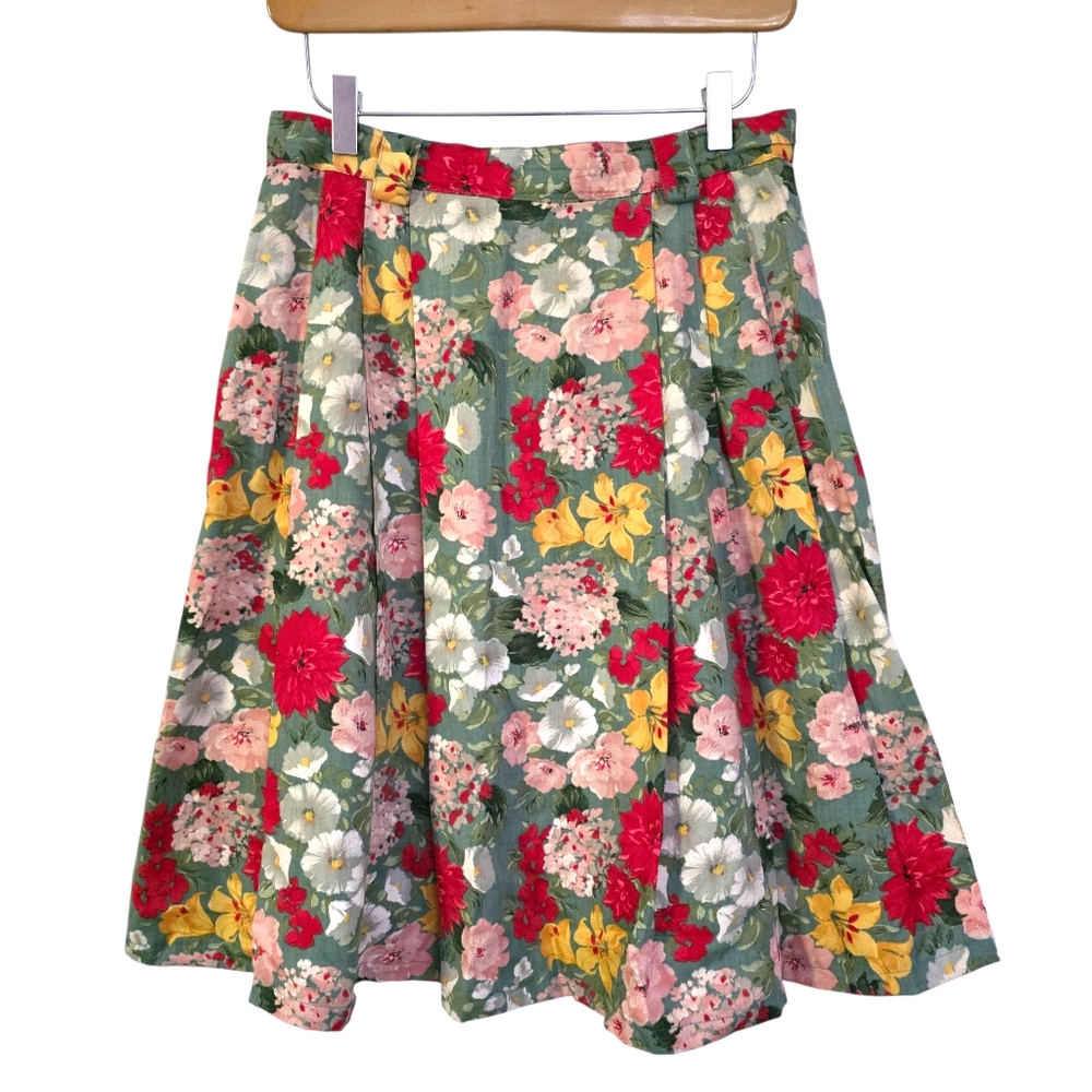 Vintage Lady Footlocker *Hemmed* Floral Pleated‎ Knee Length Cotton Skirt